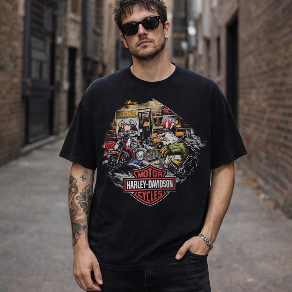 Harley-Davidson Motorcycle T-Shirt Mens L Eagle Bulldog Poker Patriotic Texas